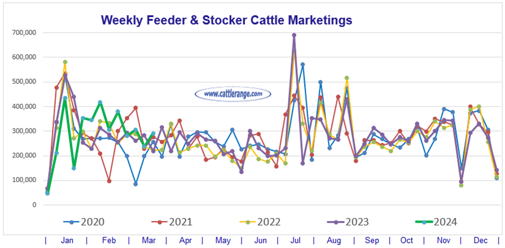 Feeder & Stocker Cattle Marketings for the week ending 3/23/24