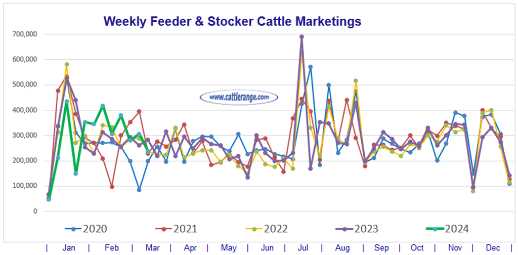 Feeder & Stocker Cattle Marketings for the week ending 3/16/24