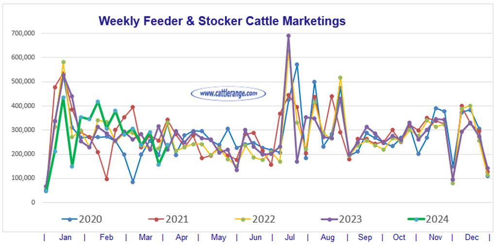 Feeder & Stocker Cattle Marketings for the week ending 4/6/24