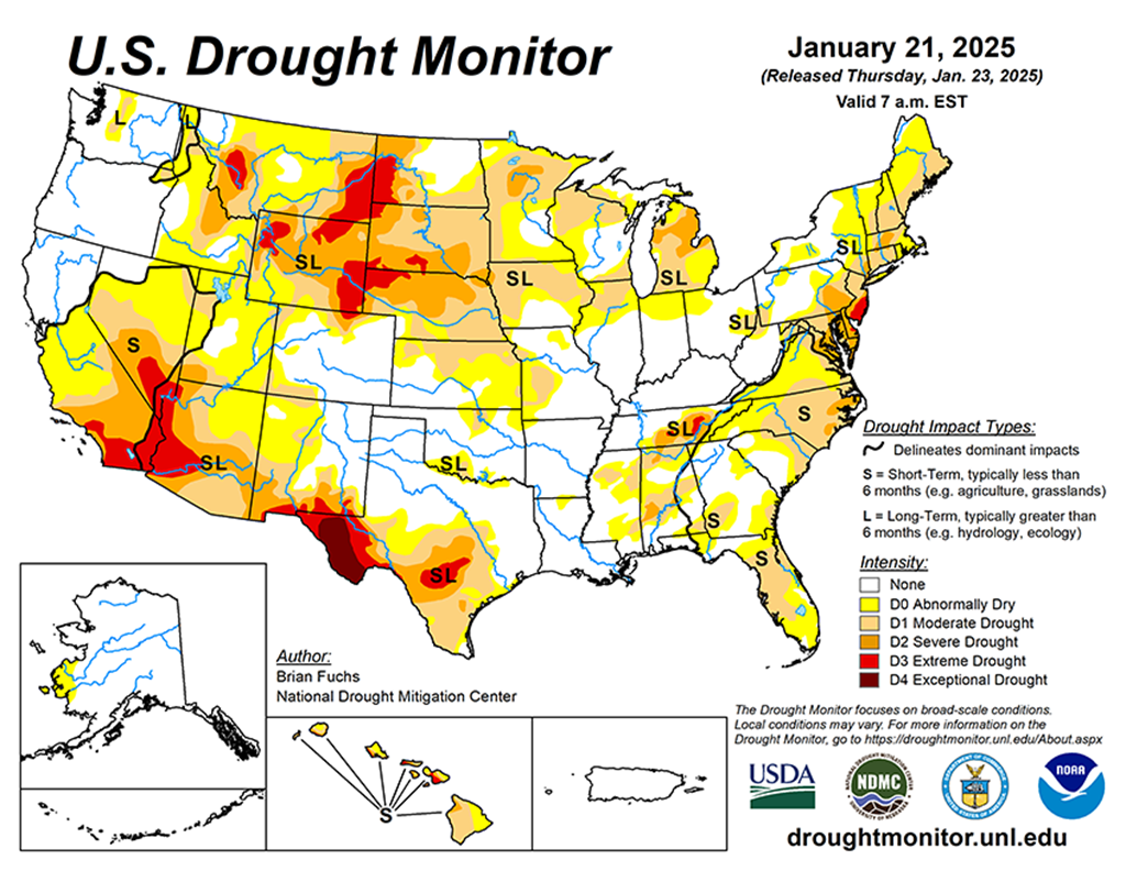 37.56% of the Lower 48 States are in Drought this Week compared to 36.7% Last Week