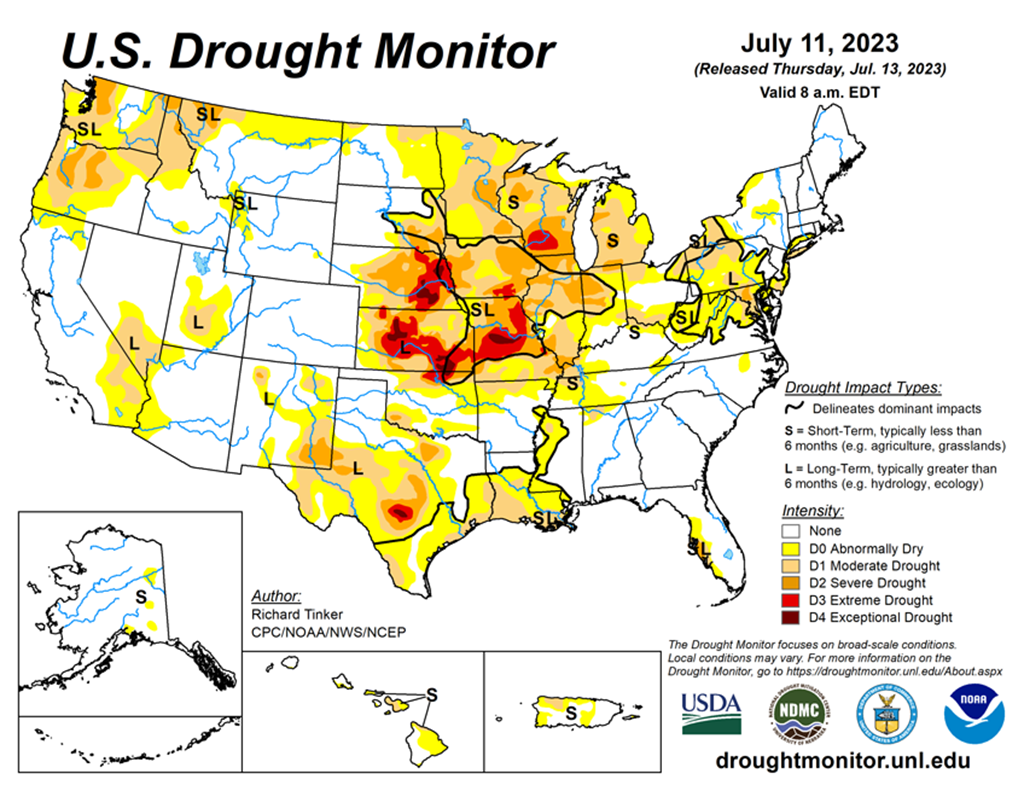 Drought is Mostly Centered in the Great Plains and Midwest