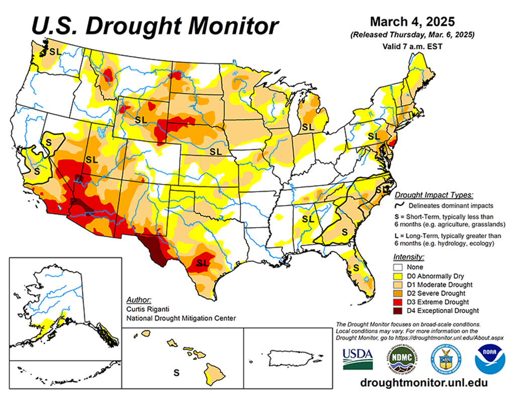 44.41% of the Lower 48 States are in Drought compared to 41.68% Last Week