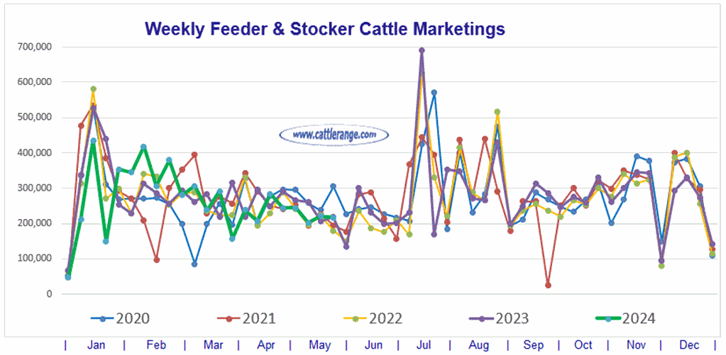 Feeder & Stocker Cattle Marketings for the week ending 5/25/24