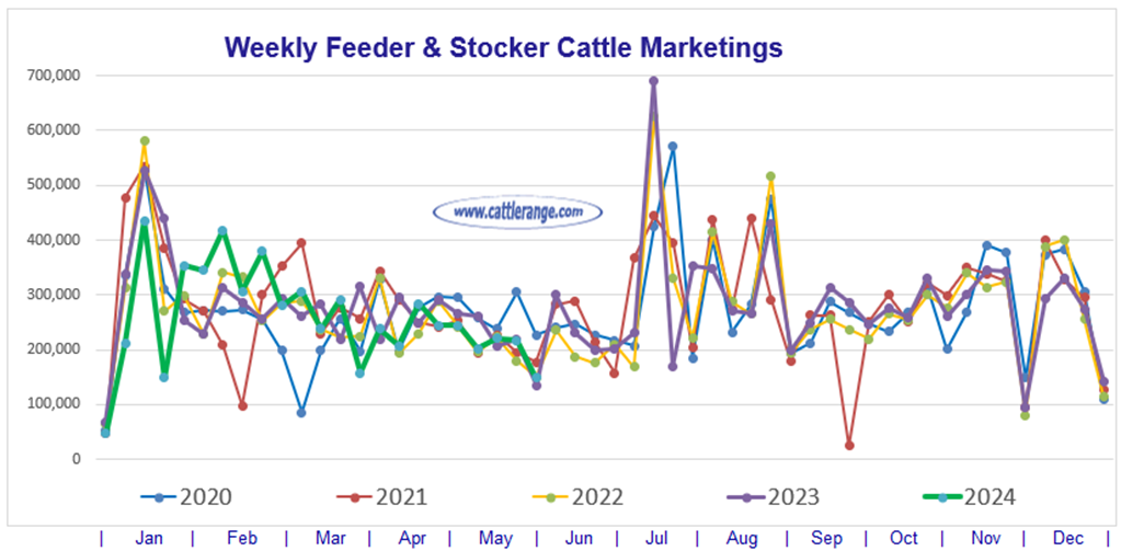 Feeder & Stocker Cattle Marketings for the week ending 6/1/24