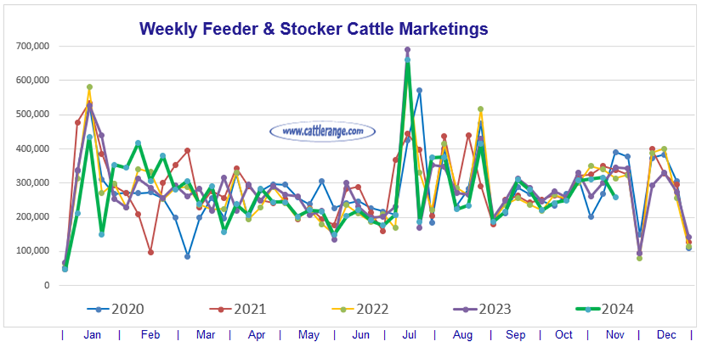 Feeder & Stocker Cattle Marketings for the week ending 11/9/24