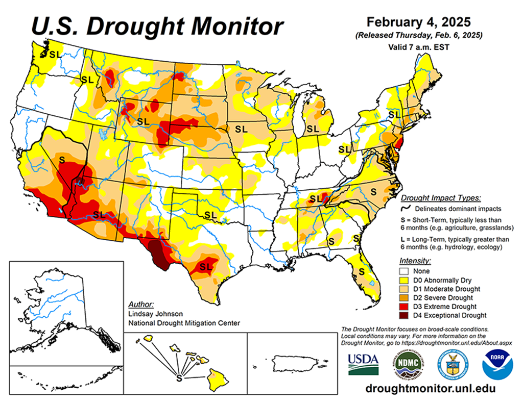 42.38% of the Lower 48 States are in Drought this Week compared to 39.64% Last Week