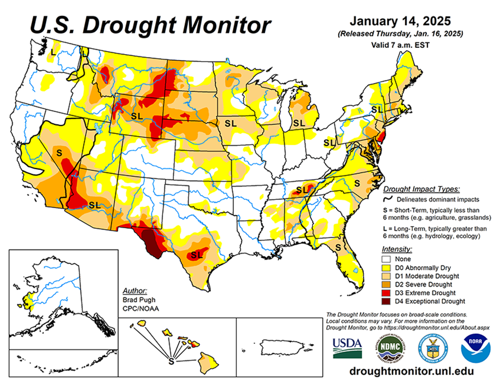 36.7% of the Lower 48 States are in Drought this week... Down 16.3% from 30 Days Ago