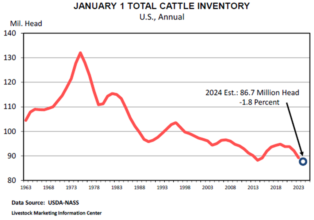Estimates of the 2024 U.S. Cattle Inventory indicate a Smaller Cattle Herd