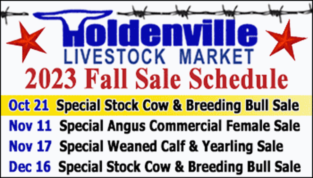 Holdenville Livestock Market 2023 Special Fall Sale Schedule
