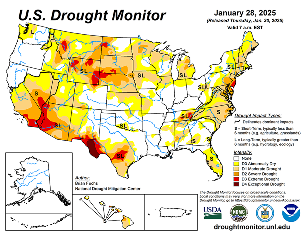 39.64% of the Lower 48 States are in Drought this Week compared to 37.56% Last Week